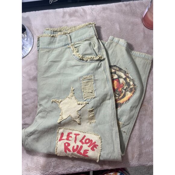 A Rare Bird Handmade Distressed Cotton Patchwork Pants With Unique Embroidered D - Picture 13 of 16